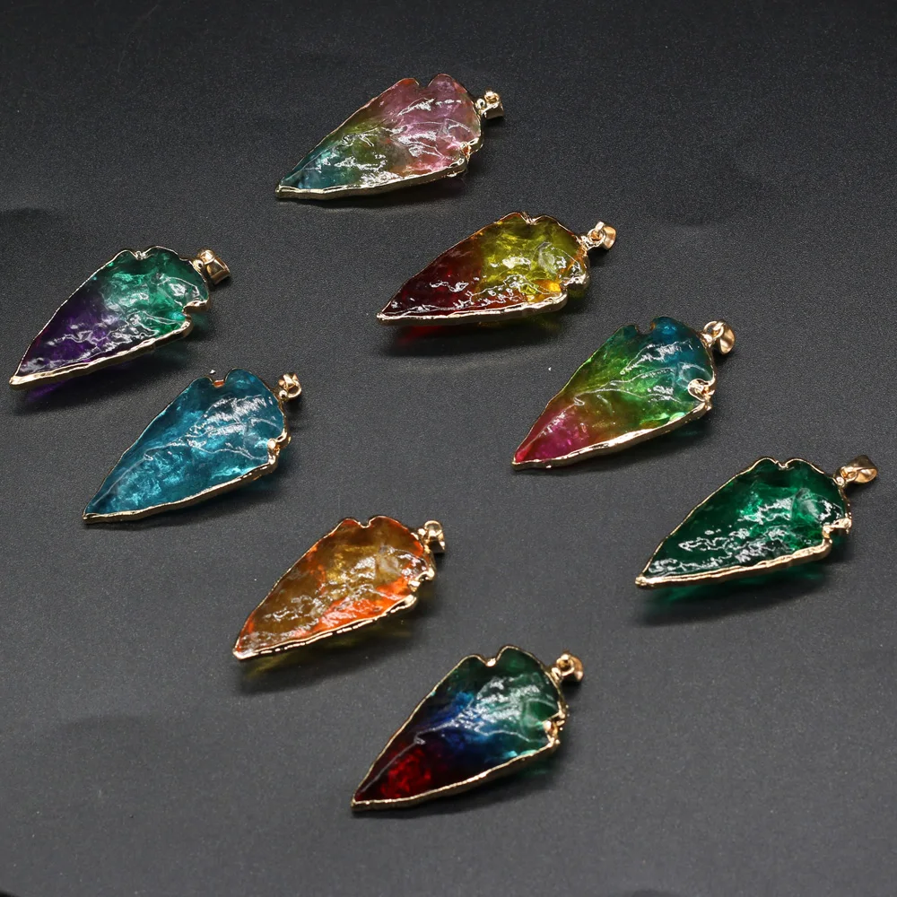 

yachu Natural Stone Crystal Bud Color Plating Triangle Pendant Charm For Jewelry MakingDIY Necklace Accessories Gift Deco26x50mm