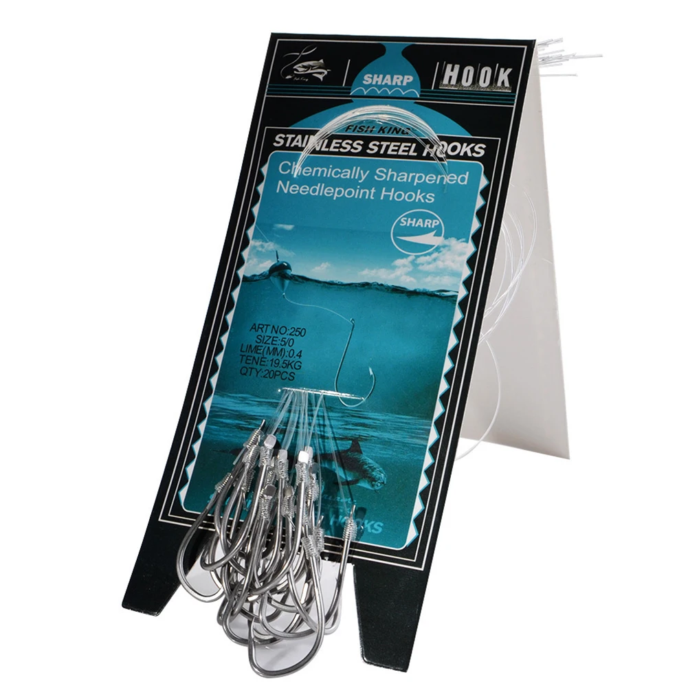 

20pcs/Bag High Carbon Steel Hook With Line Rigs Barbed Hooks Anti Tangle Rigging 1#-5/0# Sharp Instant Wear High Sensitivity