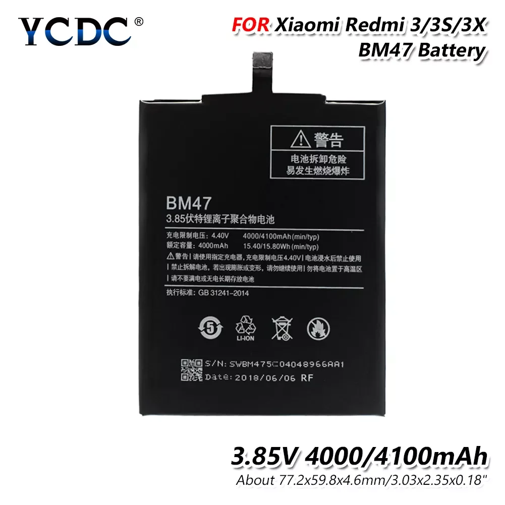 

2023New Phone Battery BM47 for Xiaomi Redmi 3 3S 3X 4X 4000 mAh High Quality Replacement Bateria Rechargeable Batteries Mobile