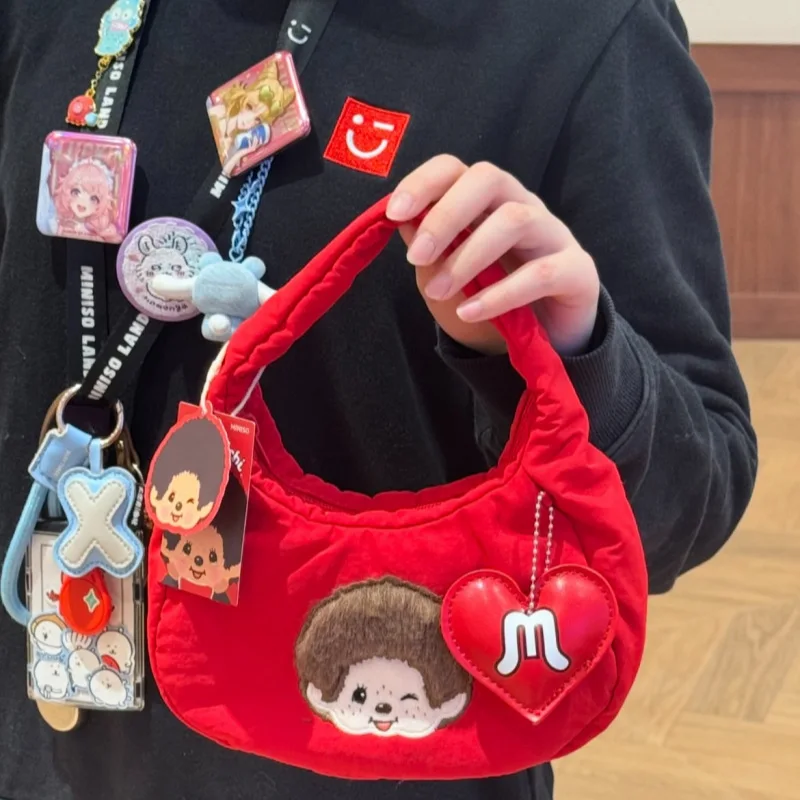 Фото Горячая новинка: Милая сумка-клатч серии Monchhichi с мультяшными персонажами, креативная портативная сумка для хранения мелочей, женская сумка через плечо, подарок №4