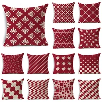 pillowcases 60x60 red geometric printing linen pillow case home decoration sofa cushion cover living room
