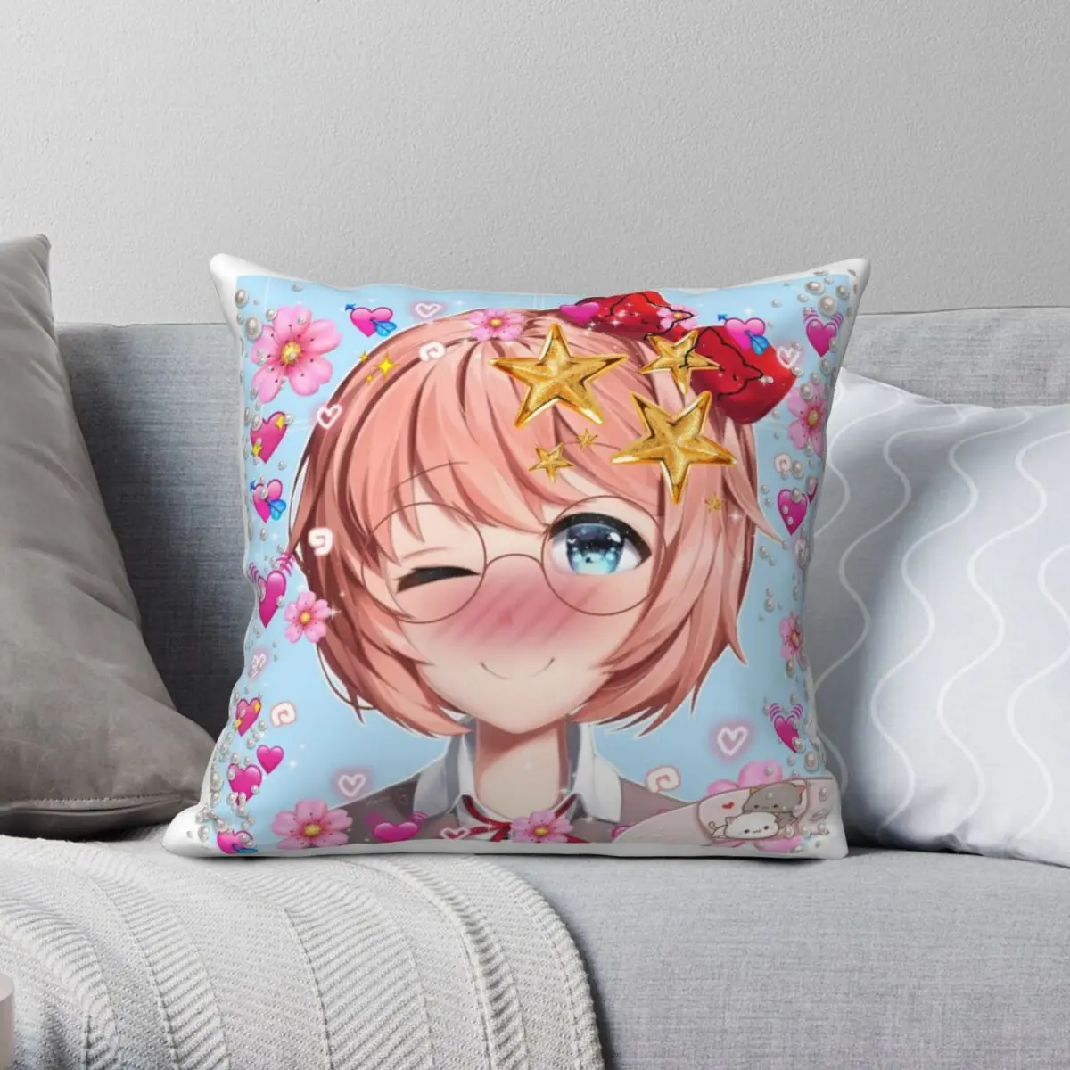 

Funky Sayori Square Pillowcase Polyester Linen Velvet Printed Zip Decor Pillow Case Sofa Seater Cushion Cover 45x45