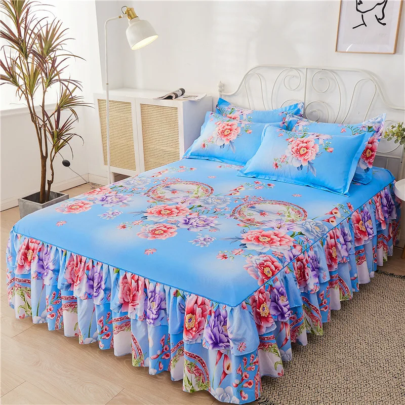 

3pcs Bedding Bed Skirt with 2pcs Pillowcases Wedding Bedspread Bed Sheet Mattress Cover Full Twin Queen King Size Bedsheets