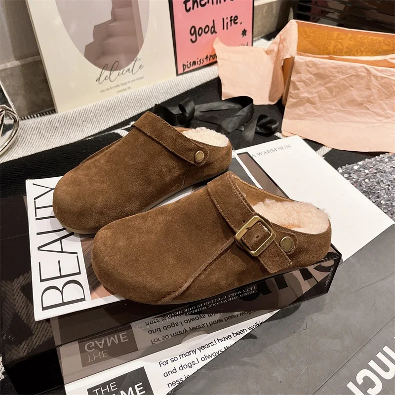 Уличные повседневные женские тапочки 2024 туфли с закрытым носком пряжкой и