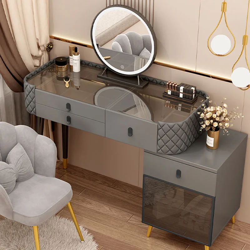 

Drawer Chair Dressing Table Makeup Container Mirrors Led Lights Dressing Tables Organizer Shelf Coiffeuse Home Furniture