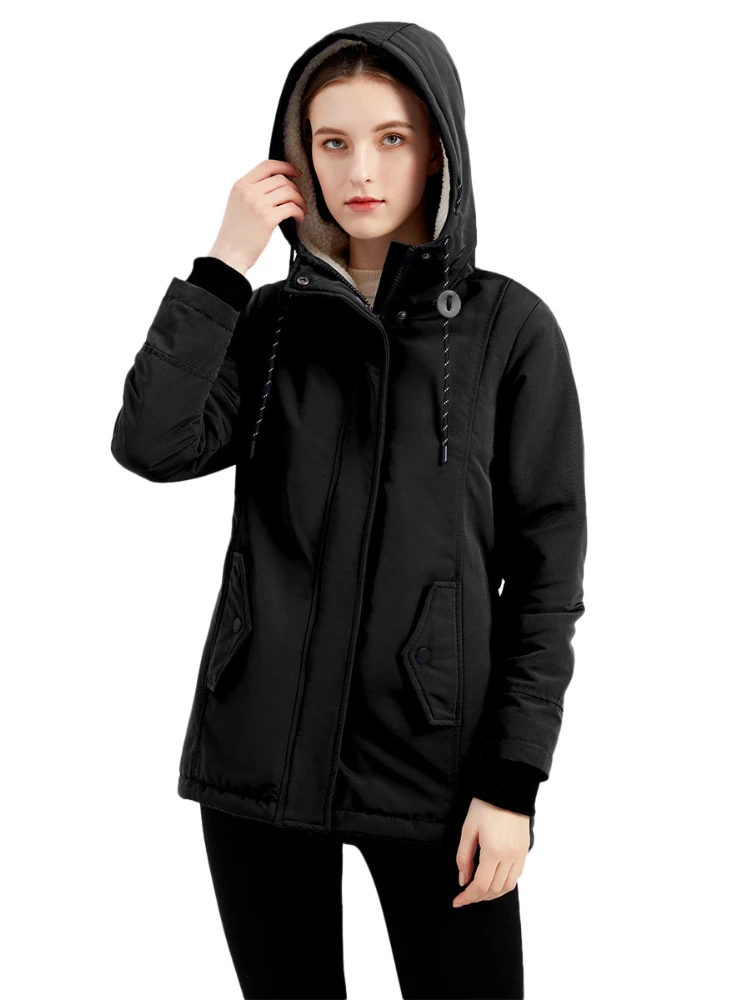 

Новинка 2023, пальто Parker, осенне-зимняя куртка с хлопковой подкладкой, женская одежда, свободные однотонные утепленные повседневные пальто на молнии с капюшоном