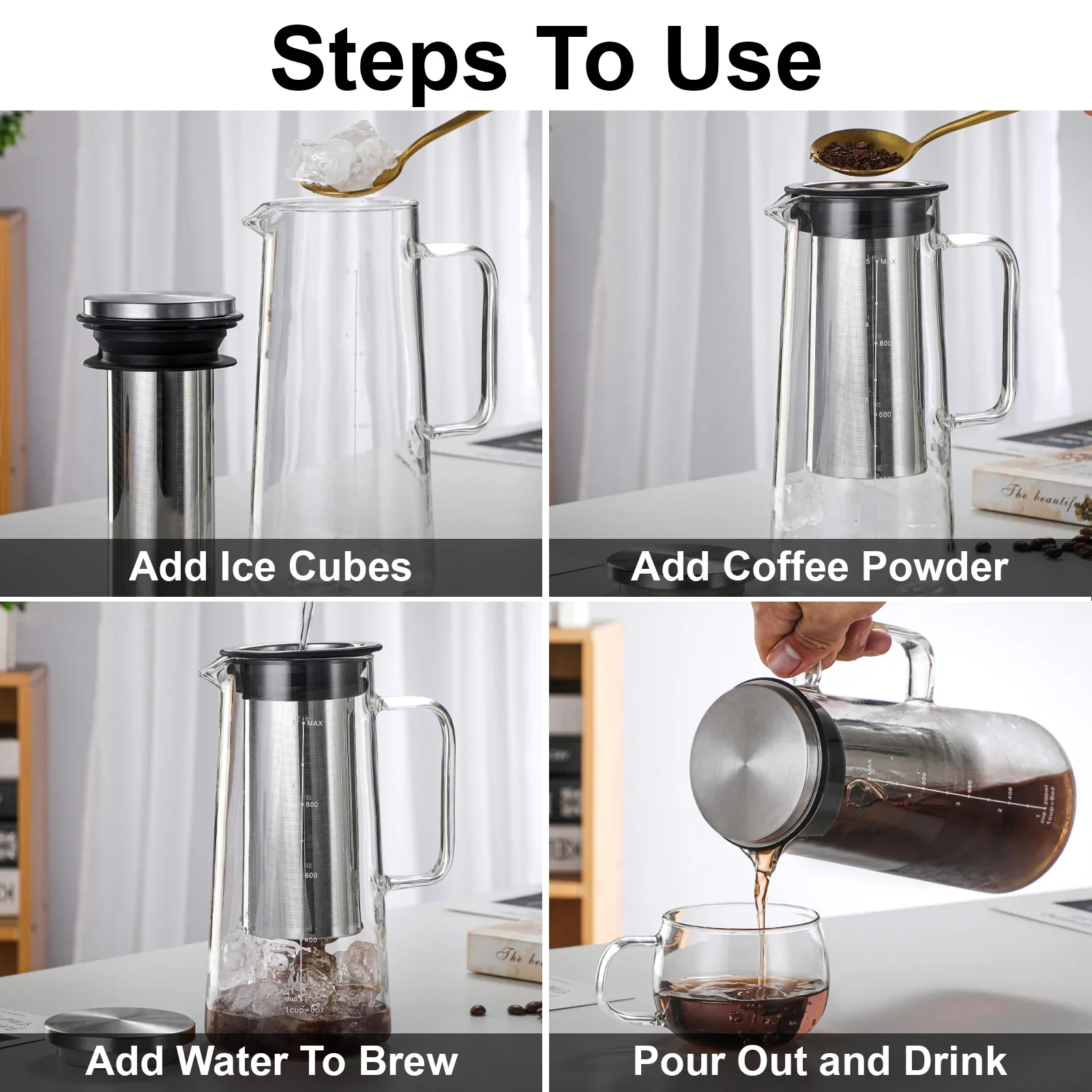 Стеклянный Кофейник 1000/1400 Мл С Фильтром Ручная Домашняя Кофемашина Для