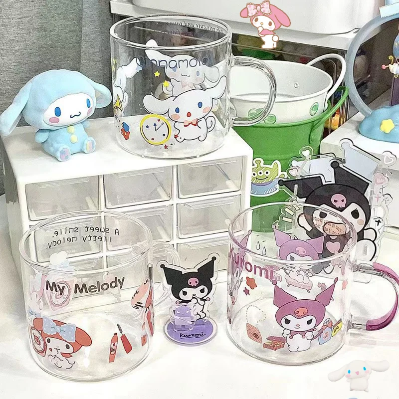 

Kawaii Sanrio Kuromi стеклянная чашка для воды для детей аниме Hello Kitty Cinnamoroll My Melody Cute Ins молочная овсянка чашка для девочек рождественские подарки