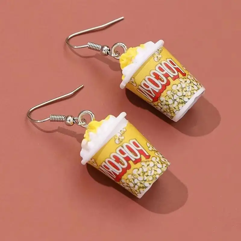 תליון מדלי פופקורן סימולציה יצירתית עגילי נשים תלת-מימד אבזרים שרף בעבודת יד קולנוע צמיגה מתנה חמודה