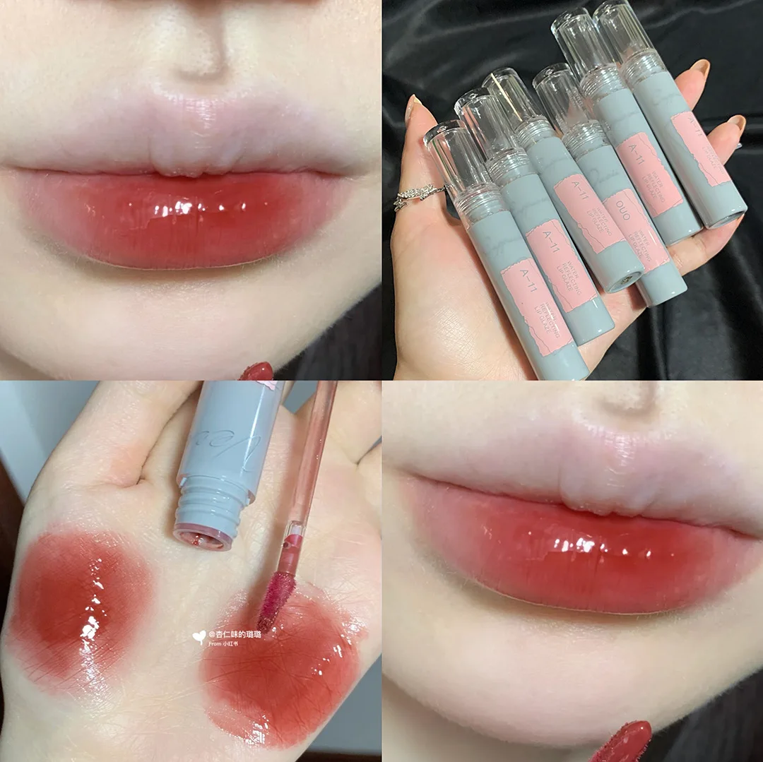 

Mirror Water Lip Gloss Pink Clear Tube Liquid Lipstick Set Transparent Waterproof Glossy Red Lip Tint Woman Makeup Comestics 3g