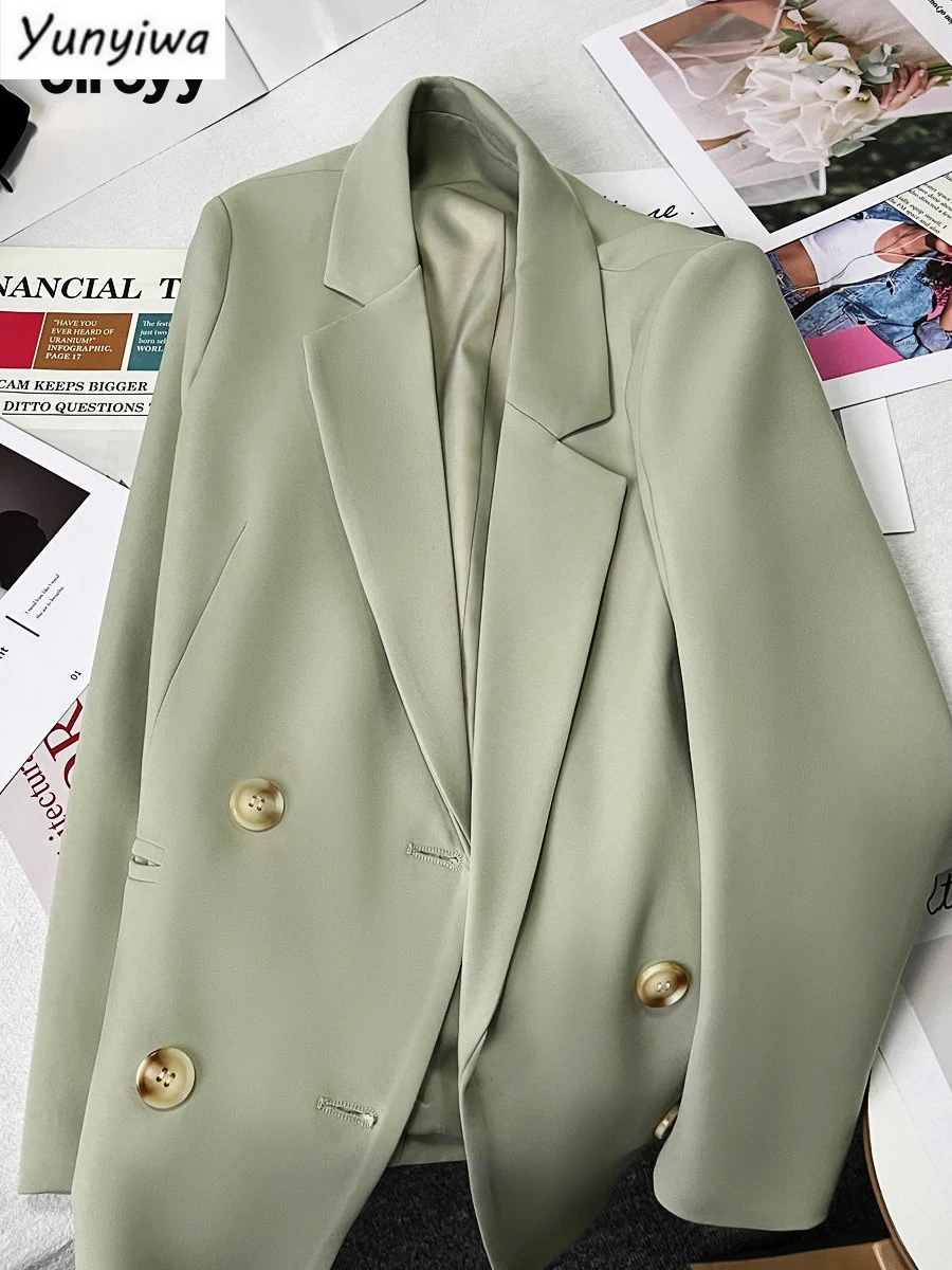 

Blazer Women Office Lady Green Fashion Spring Autumn Suits Coat Clothing Simple Classic Solid Korean Chic Casual