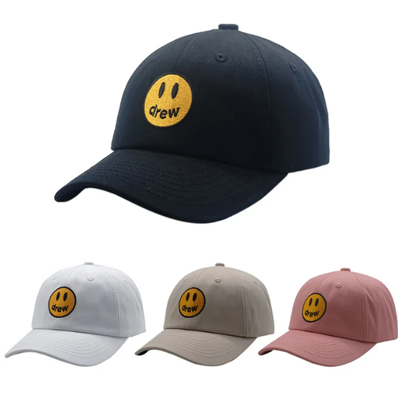 

Drew New Cotton Smiley Embroidery Baseball Cap Unisex Street Trend Hip Hop Hat Women's Baseball Cap Cap For Men Hat
