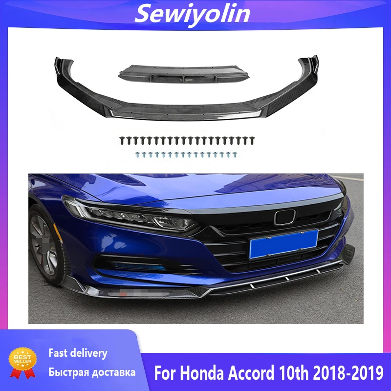 Parachoques delantero de fibra de carbono para coche, accesorio para Honda Accord 10th 2018-2019, Spoiler negro ABS PP 4 piezas