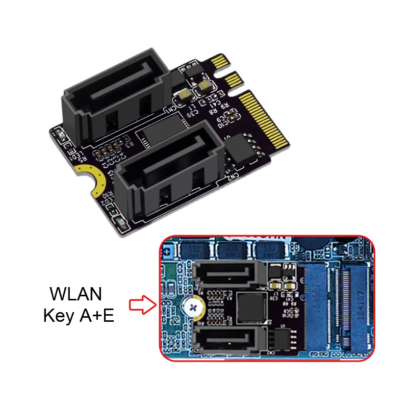 NGFF Key A+E PCI Express to SATA 3.0 Dual Ports Adapter Converter Card JMB582 |
