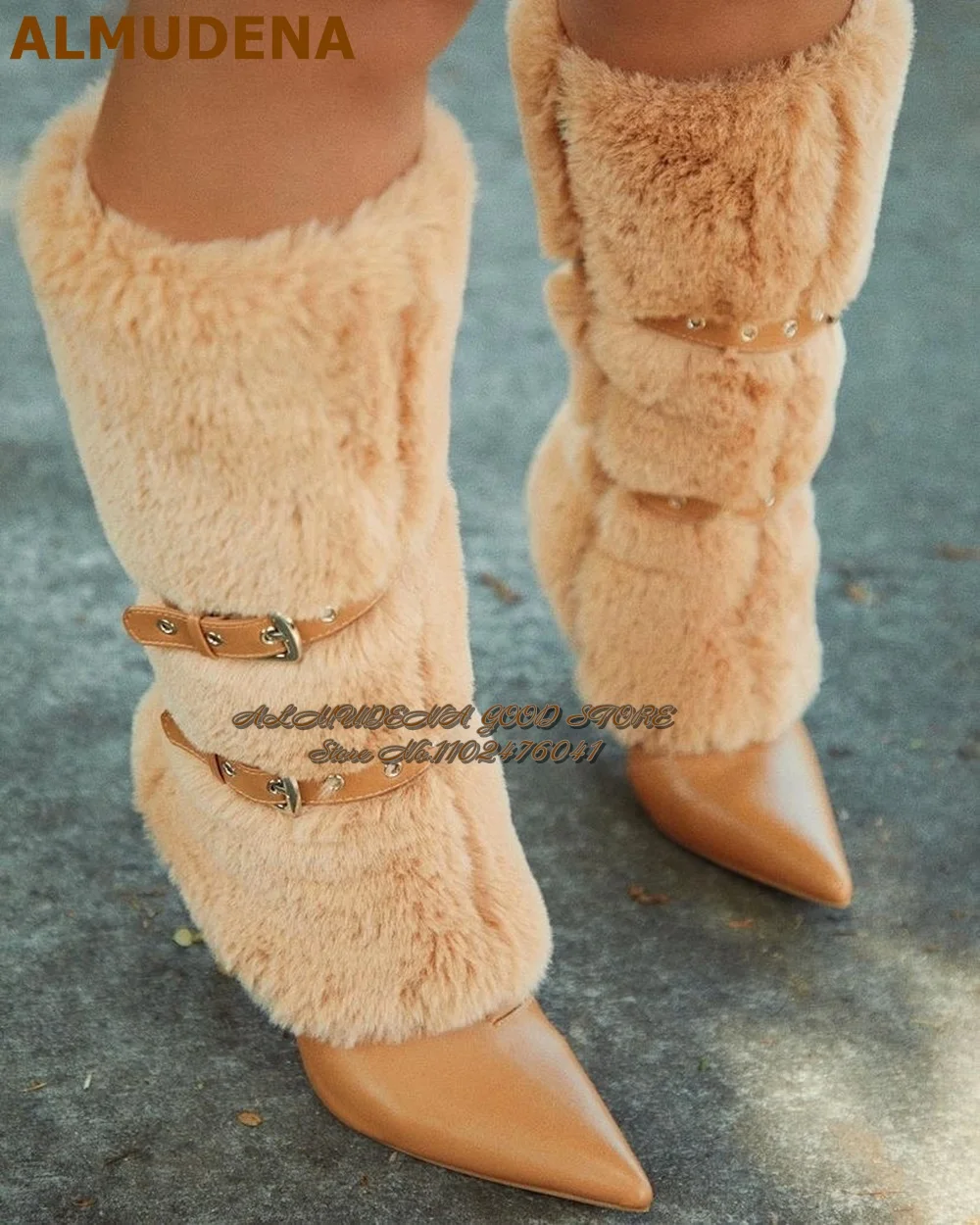 ALMUDENA телесные черные сапоги до колена на мягком меху зимние дизайнерские ботинки