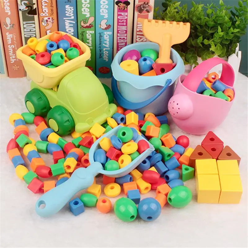 

Threading Bead Toy Stringing Toy with 50 Beads Toddler Fine Motor Skill Training Montessori Toy Block Baby Education Toy