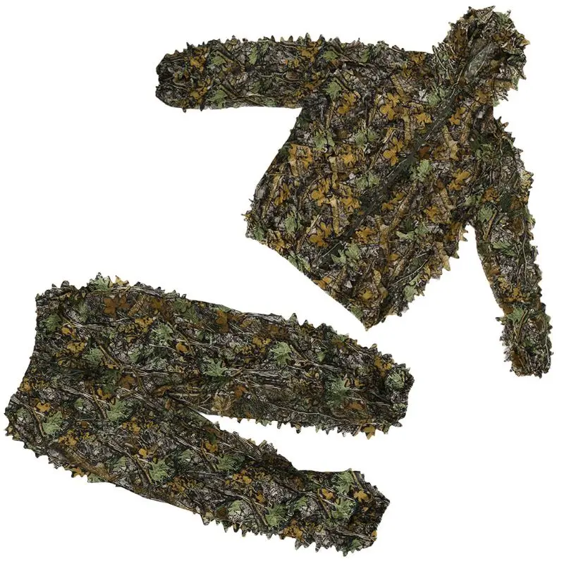 

Outdoor Hunting Camouflage 3D Forest Leaf Hooded Jacket Coat Pants Clothes Set Training Leaves Clothing Hunting Suit