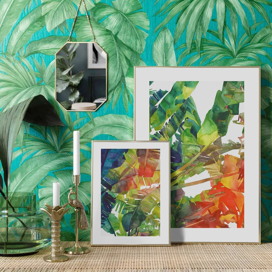 

Watercolor Colorful Banana Leaves Plant Wall Art Prints Canvas Painting Nordic Poster Botanical Wall Picture Living Room Decor