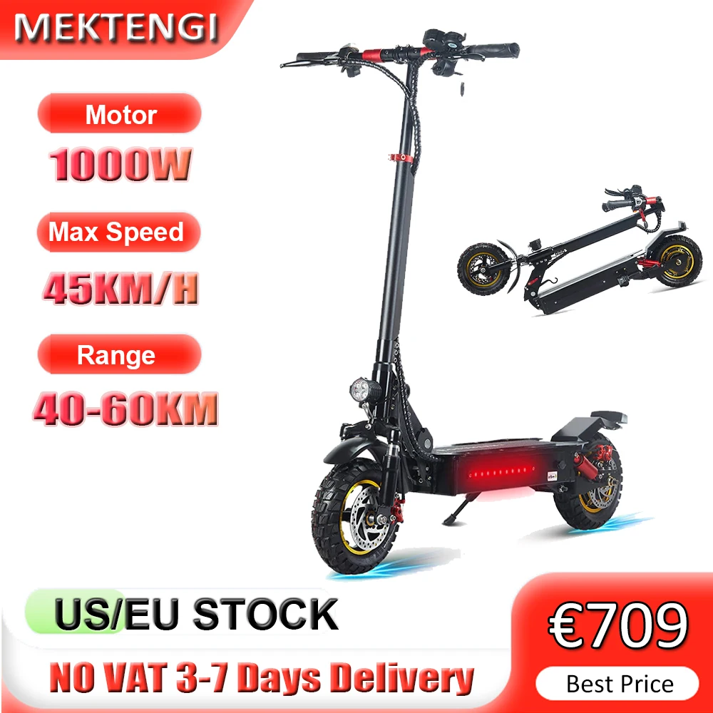 

Electric Scooter 1000W 48V 13AH/21AH Folding Scooter Top Speed 45Km/h 50-60Km Range 10inch Tire Disc Brake E-Scooter for Adults