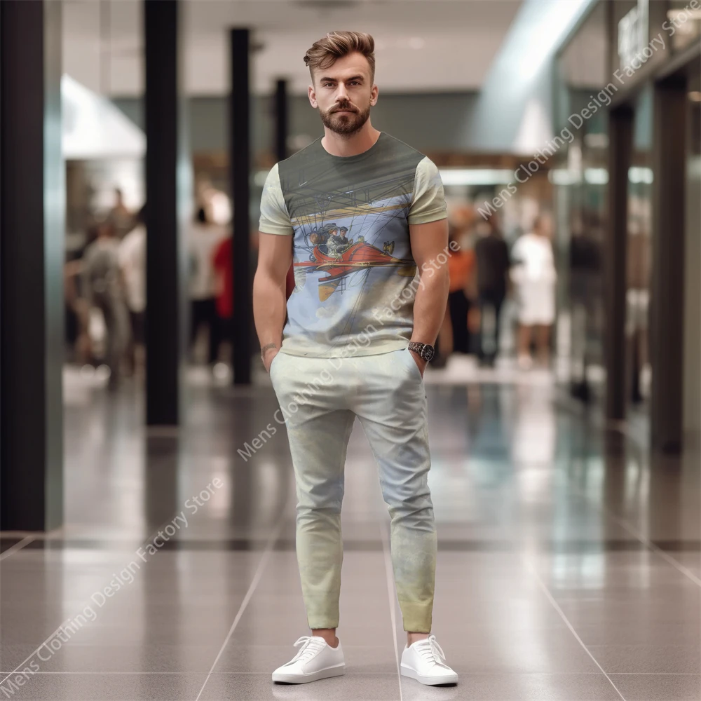 2023 Short Sleeve T-Shirt+Pants Tracksuit Men Two Piece Set Men's Clothing Fashion Graffiti Printed Casual Men's Sweat-Shirt Set