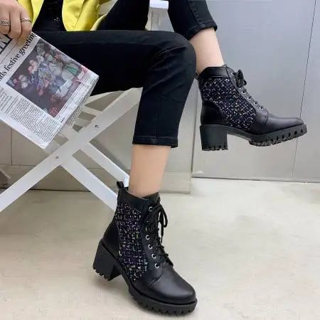 

Ботинки женские большого размера, на шнуровке, на толстом каблуке