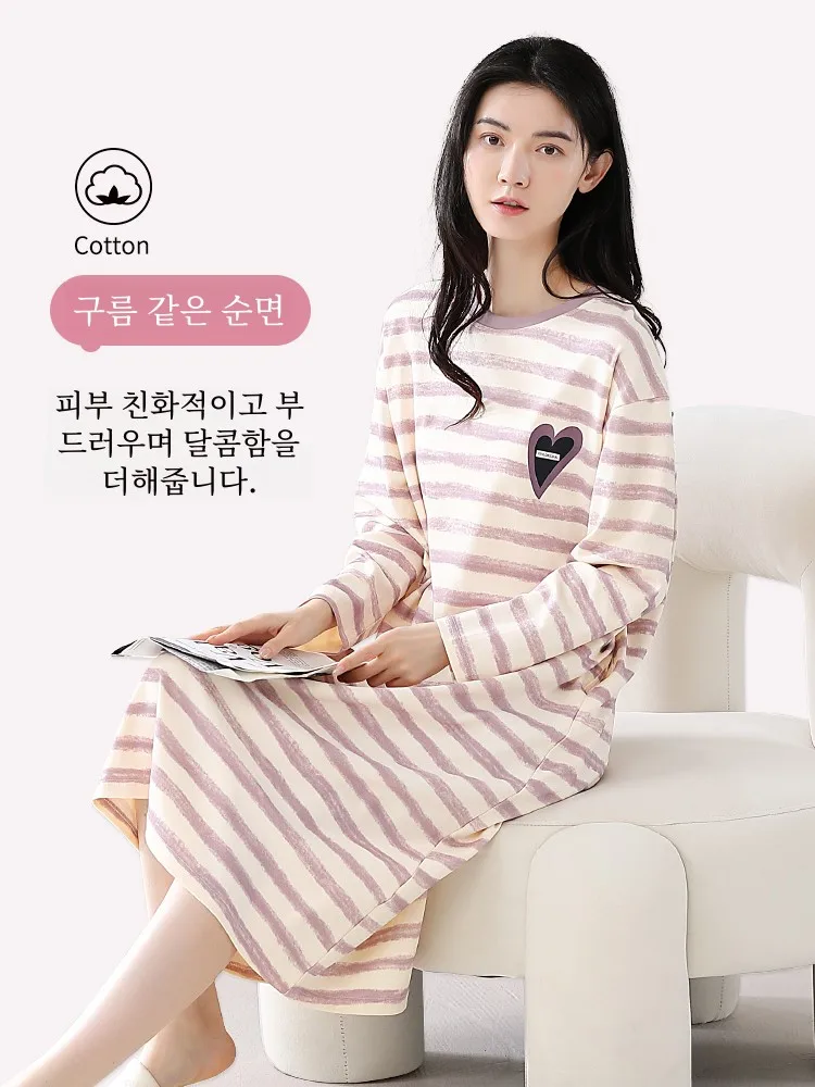 Ночная рубашка из чистого хлопка женская весна и осень 2024 новое платье Materni с