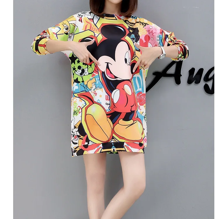 

Disney Mickey mouse spring autumn cute cartoon printed large size mid-length coat fashion women's hedging sweatshirt women