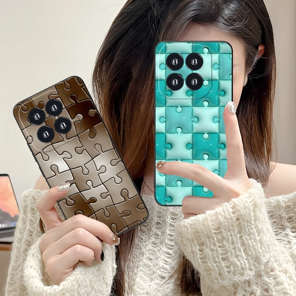 Puzzle Fashion Pretty Mobile Cell Phone Case for Xiaomi 14 13 12 11 10 9 T Ultra Lite Pro S SE X 5G Black Soft Cover Shell