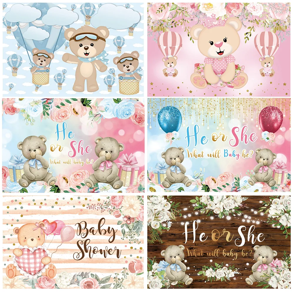 

Happy Birthday Twinkle Stars Balloon Bear Gender Reveal Photographic Background Newborn Turn One Cake Smash Backdrop Party Decor