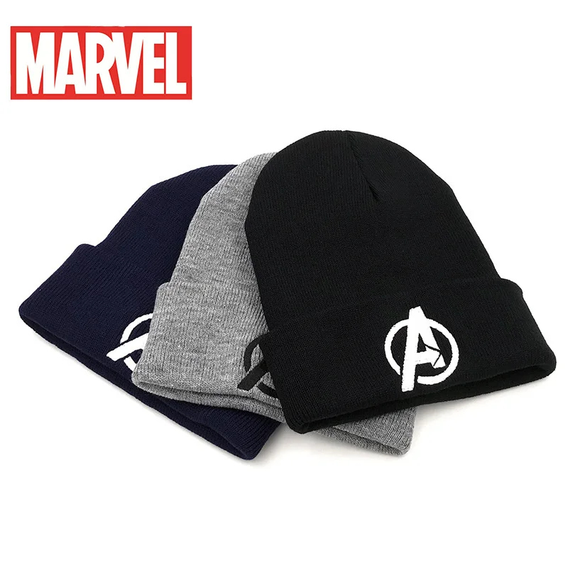 

Disney The Avengers Knitted Hat Anime Pullover Hats Autumn Winter Warm Embroidered Woolen Hip Hop Hats Men Women Christmas Gifts