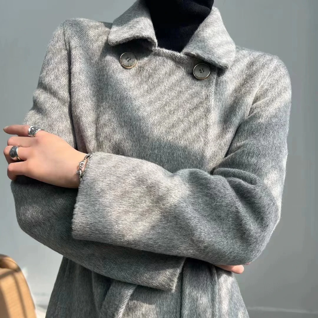 

Высококачественное кашемировое шерстяное пальто из шерсти альпака/волокна с утолщенным кукольным воротником двустороннее шерстяное пальто овчины тонкое шерстяное пальто