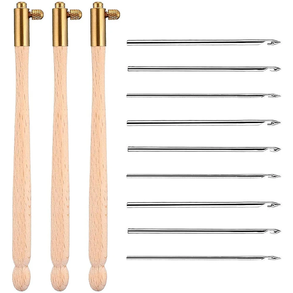 Крючки для вышивки 3 шт. с 9 иглами деревянной ручкой