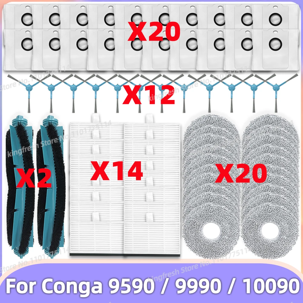 Kit De Pièces De Rechange Pour Aspirateur Cecotec Conga - Compatible 9590/9990/10090 AI - Brosse Principale, Filtres, Brosses Latérales, Sacs Et Serpillères