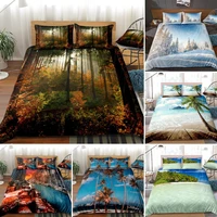 natural landscape duvet cover set kingqueen sizefall forest deciduous magical woodland printed quilt cover for womenbrown