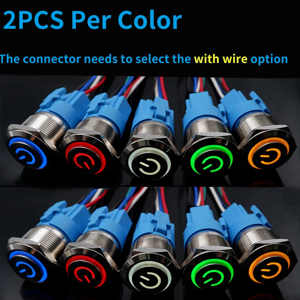 

10 шт., 16 мм, 19 мм, металлический выключатель питания, кнопочный переключатель с высокой головкой, светодиодный светильник, мгновенный самосброс/кнопка блокировки, переключатель запуска автомобиля, 5 В, 12 В