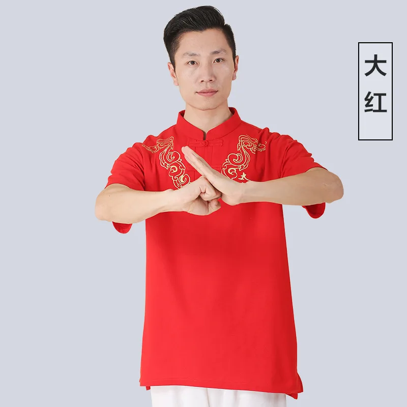 Men Unisex Martial Arts Tai Chi Kungfu Shirt Cotton Chinese Style Sweatshirts Short Sleeve Jogger Casual Workout Wing Chun Shirt