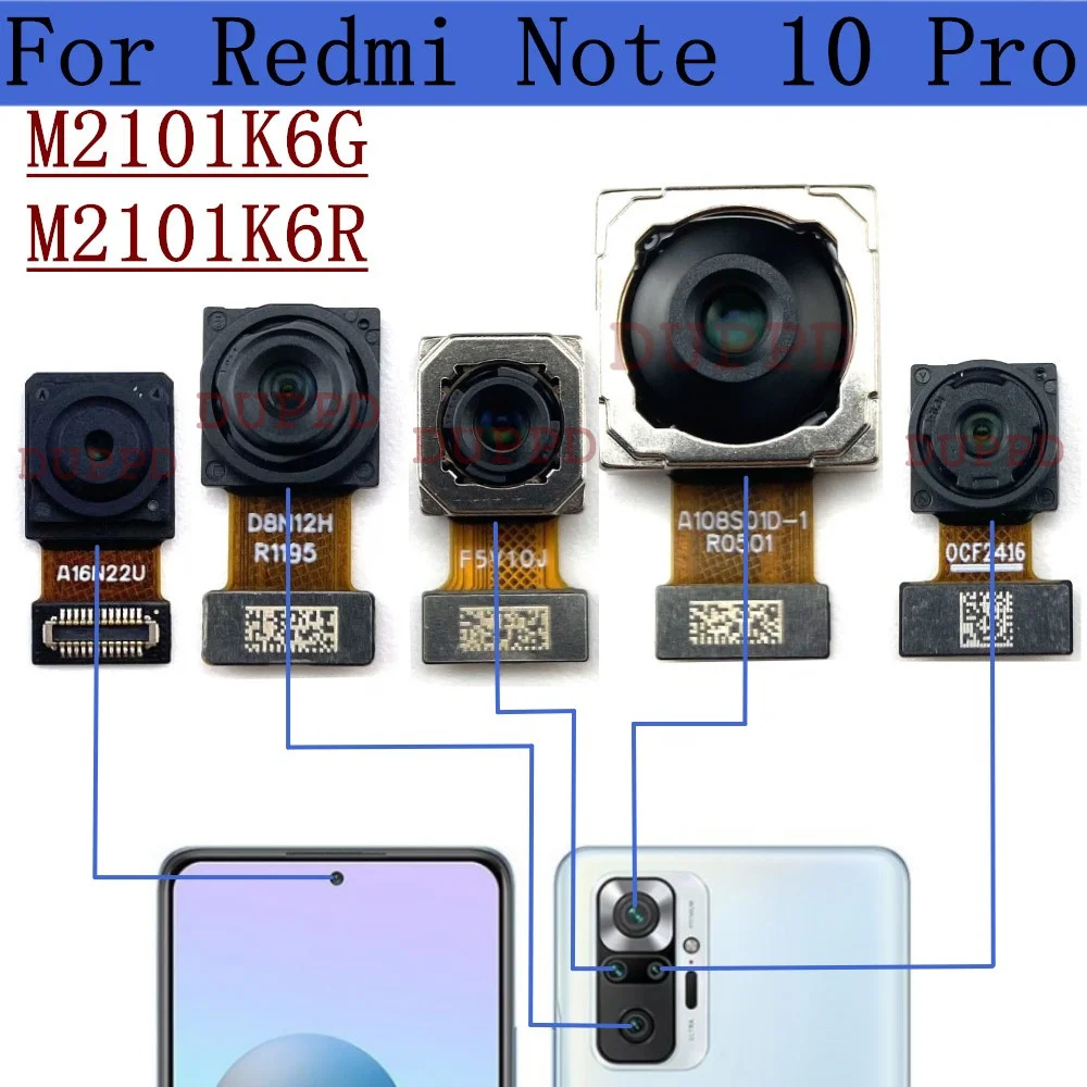 Оригинальная передняя и задняя камера для Xiaomi Redmi Note 10 Pro M2101K6G, M2101K6R, задняя основная фронтальная камера для селфи, модульные детали