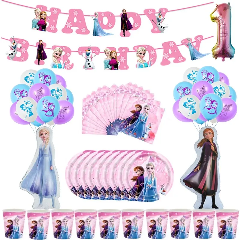 

Princess Anna Elsa Birthday Party Decorations Cartoon Frozen Tableware Paper Plate Cup Napkins Kid Birthday Party Event Supplies