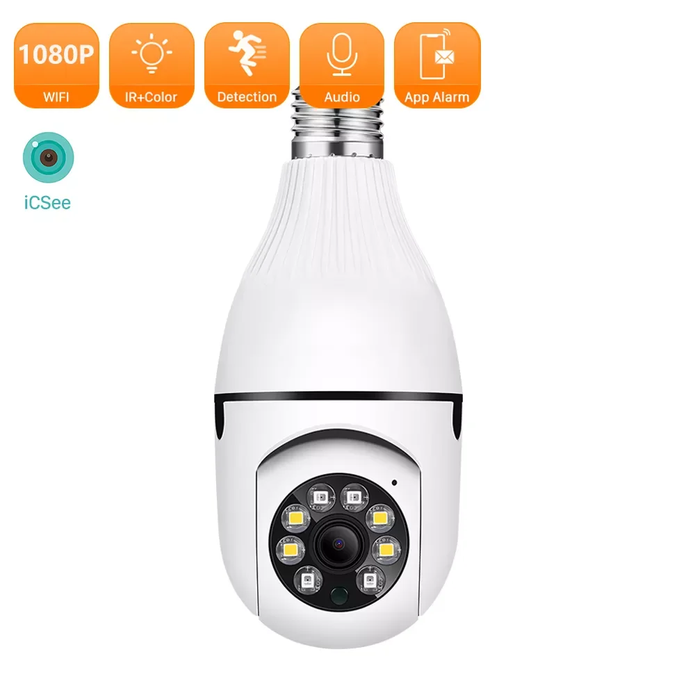 

NEW2023 1080P Light Bulb PTZ Camera 360 Rotate Full Color Night Vision Wireless Wifi Camera ICSEE Smart Security Camera E27 Inte