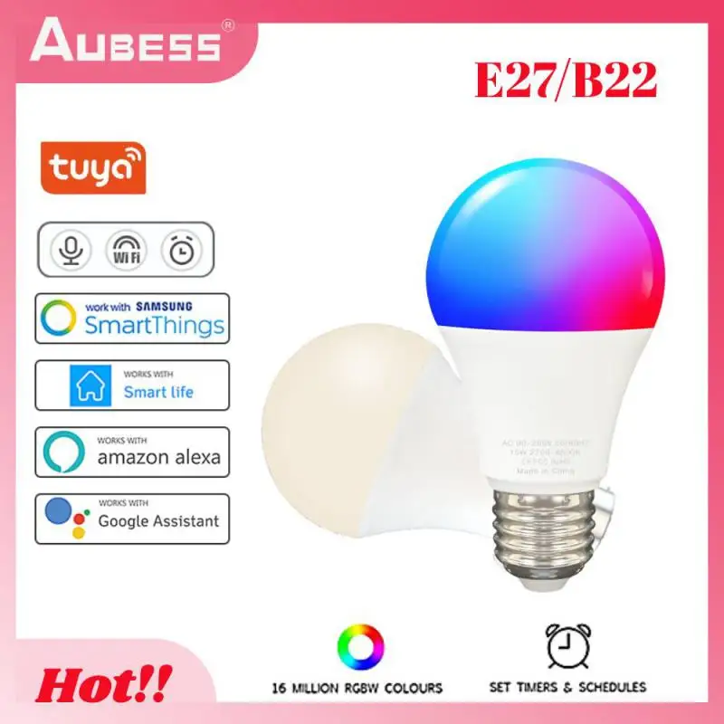 

WiFi Smart Light Bulb 15W B22 E27 LED RGB Lamp Voice Control RGB+White Dimmable Timer Color Bulbs Work With Alexa/Google Home