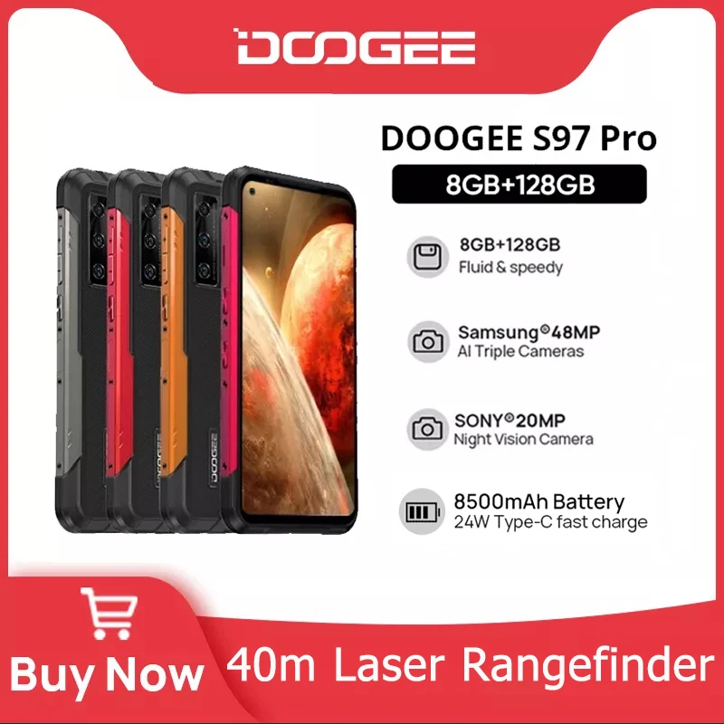 DOOGEE S97 Pro Rugged Phone 40m Laser Rangefinder 48MP QuadCamera Cellphone Helio G95 Octa Core 8GB+128GB SmartPhone 8500mAh NFC