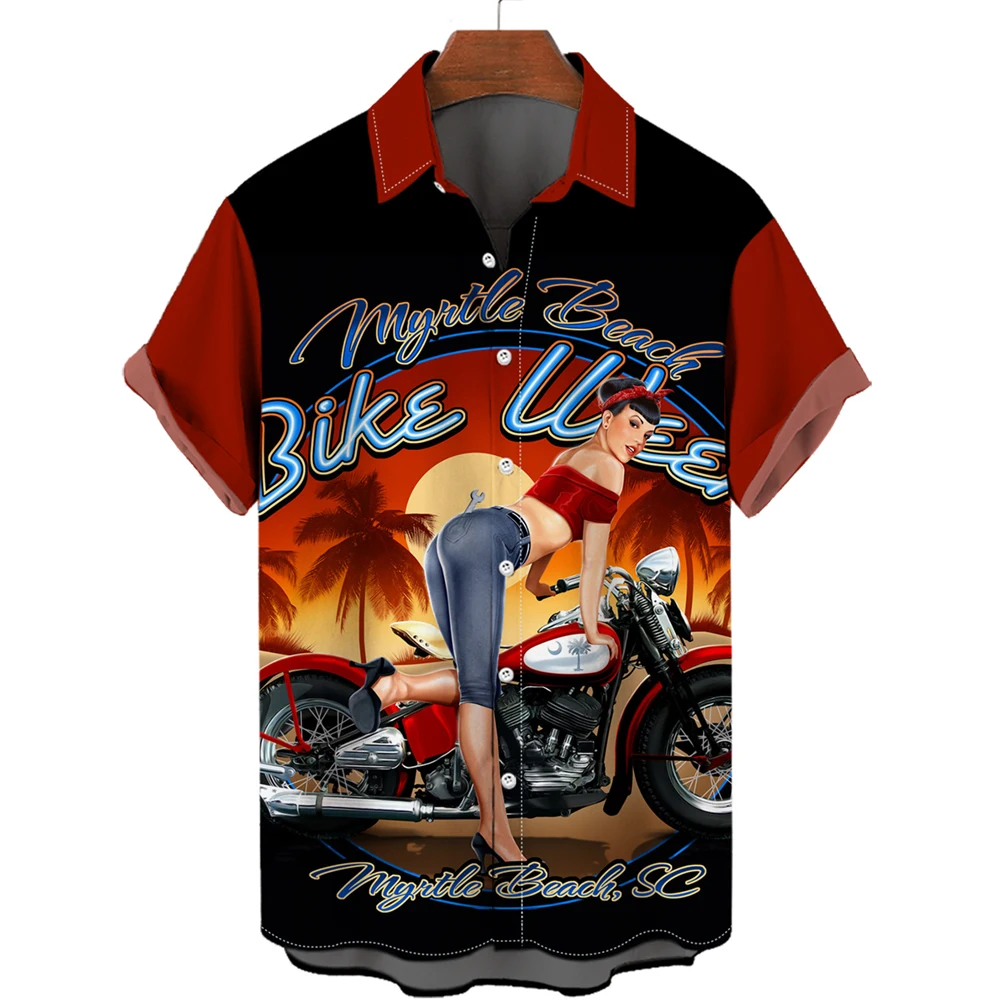 

New Summer Men's Shirts Hawaiian Shirts Men Route 66 3d Printed Loose Breathable Shirts For Men Retro Shirts Men Short Sleeve