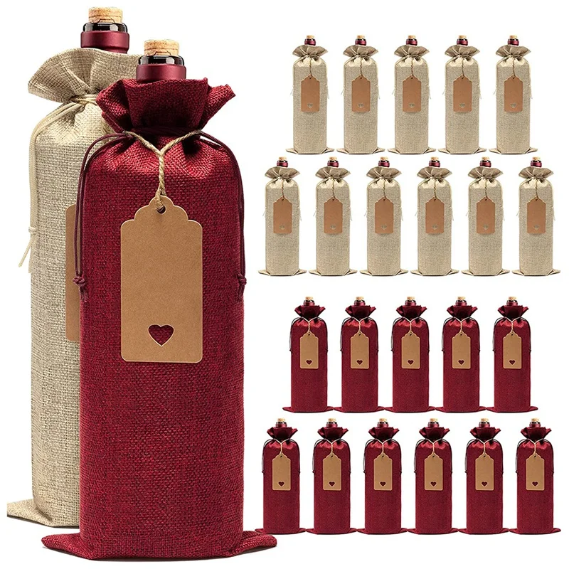 

24 Pcs Burlap Wine Bags Wine Gift Bags,Wine Bottle Bags With Drawstrings,Tags & Ropes,Reusable Wine Bottle Covers