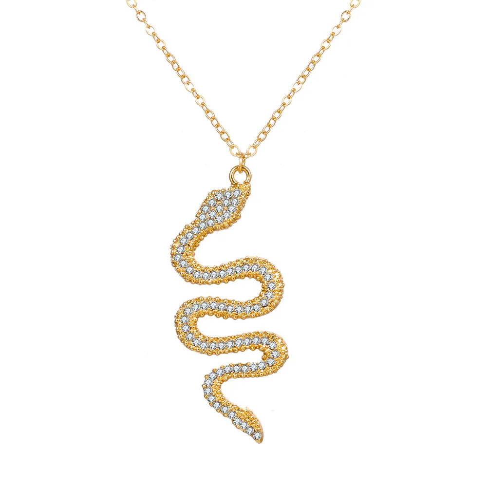 

KYTRDBohemia Crystal Snake Pendant Necklace For Women Party Gold Color Chain Necklace Jewelry New