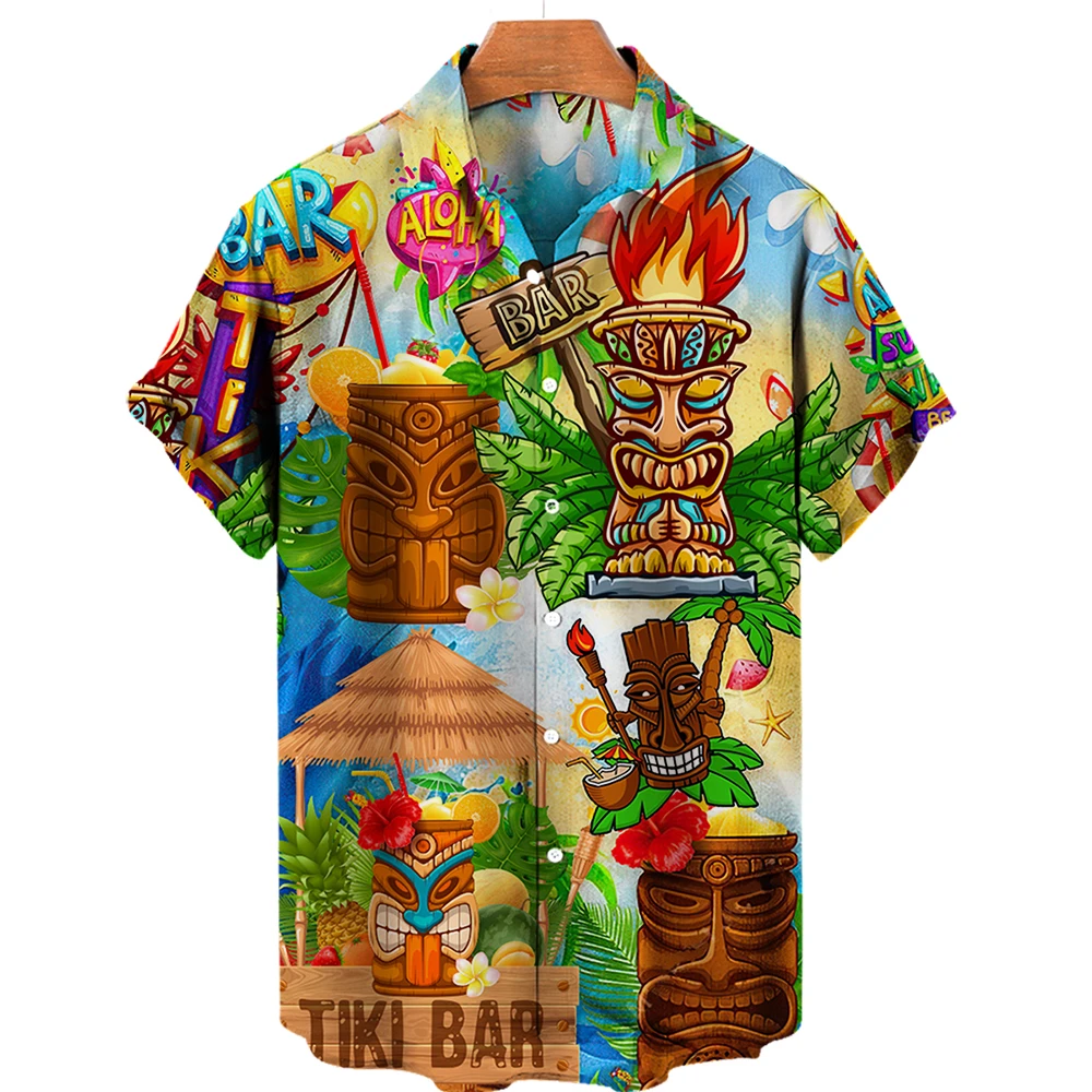 Men's Short Sleeve Shirt Summer Casual Beach Vacation Tees Hawaii Shirt Fashion 3D Print Lapel Button T-Shirt Loose Cardigan Top