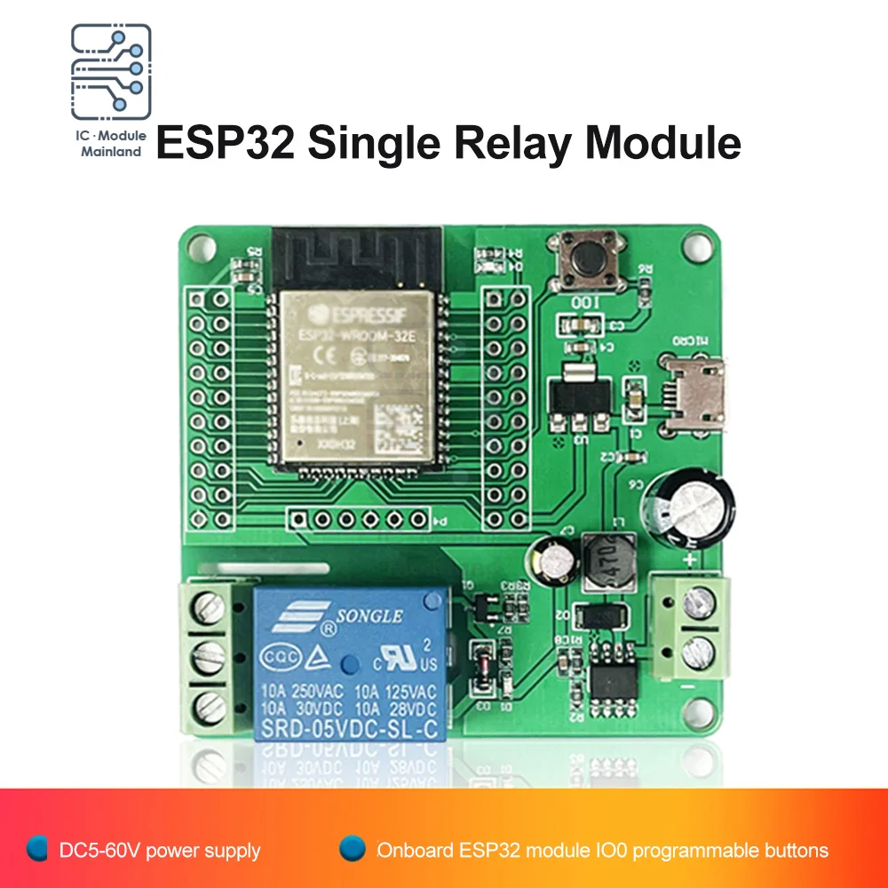 DC 7-60V ESP32-WROOM плата разработки Micro USB 5V релейный модуль 4M байт емкость встроенный ESP32