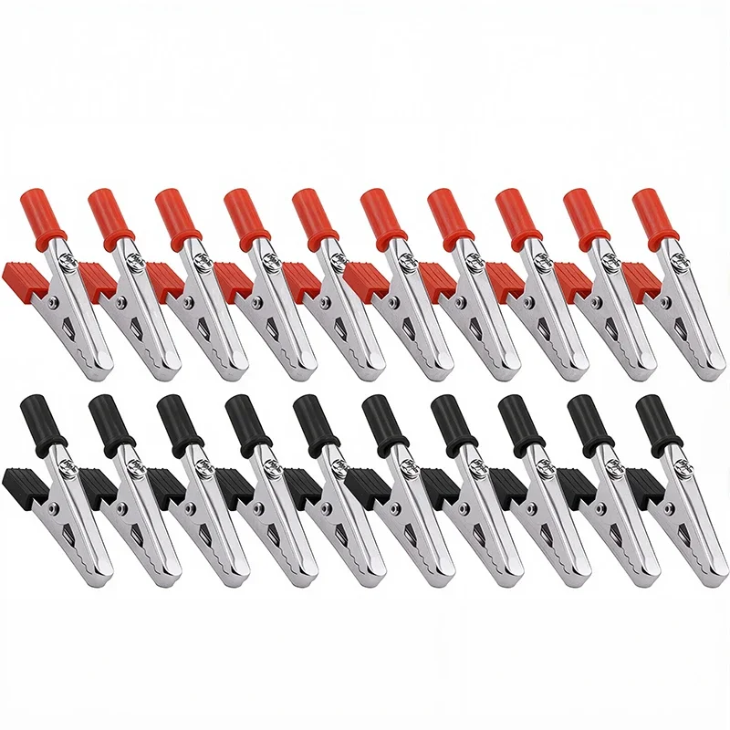 Зажимы для проводов электрика, изолированный зажим «крокодил», пластиковая ручка, кабельный провод, тестовый зажим для зарядки, металлический зажим «крокодил», 53 мм, 20 шт.