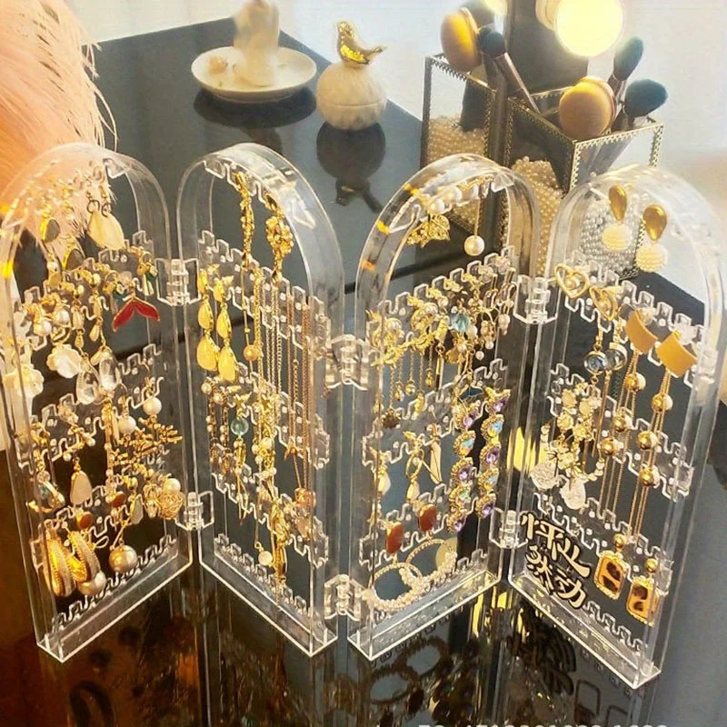 

1 Шт. Прозрачный Пластиковый Органайзер Для Хранения Украшений, Подставка Для Серег И Ожерелий