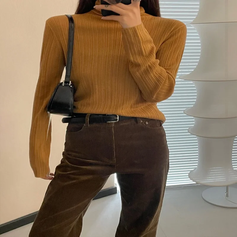 

Mulan Sunken Stripe Texture Skin-Friendly Woolen Sweater for Women 2023 13 Rows Autumn and Winter New Korean Style Inner Top 396