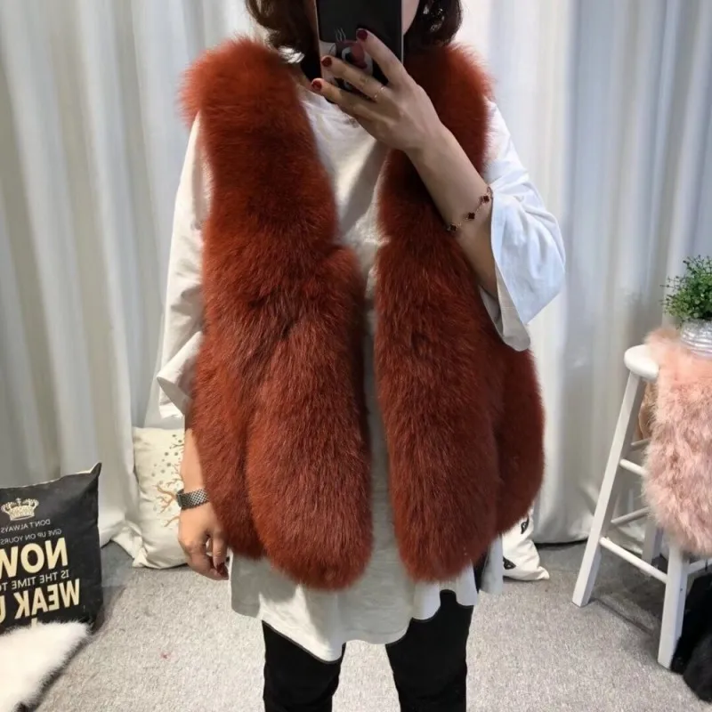 New Arrival Real Fox Fur Sleeveless Jacket Whole Skin Genuine Fox Fur Vest Fashion Winter Natural Fox Fur Outwear